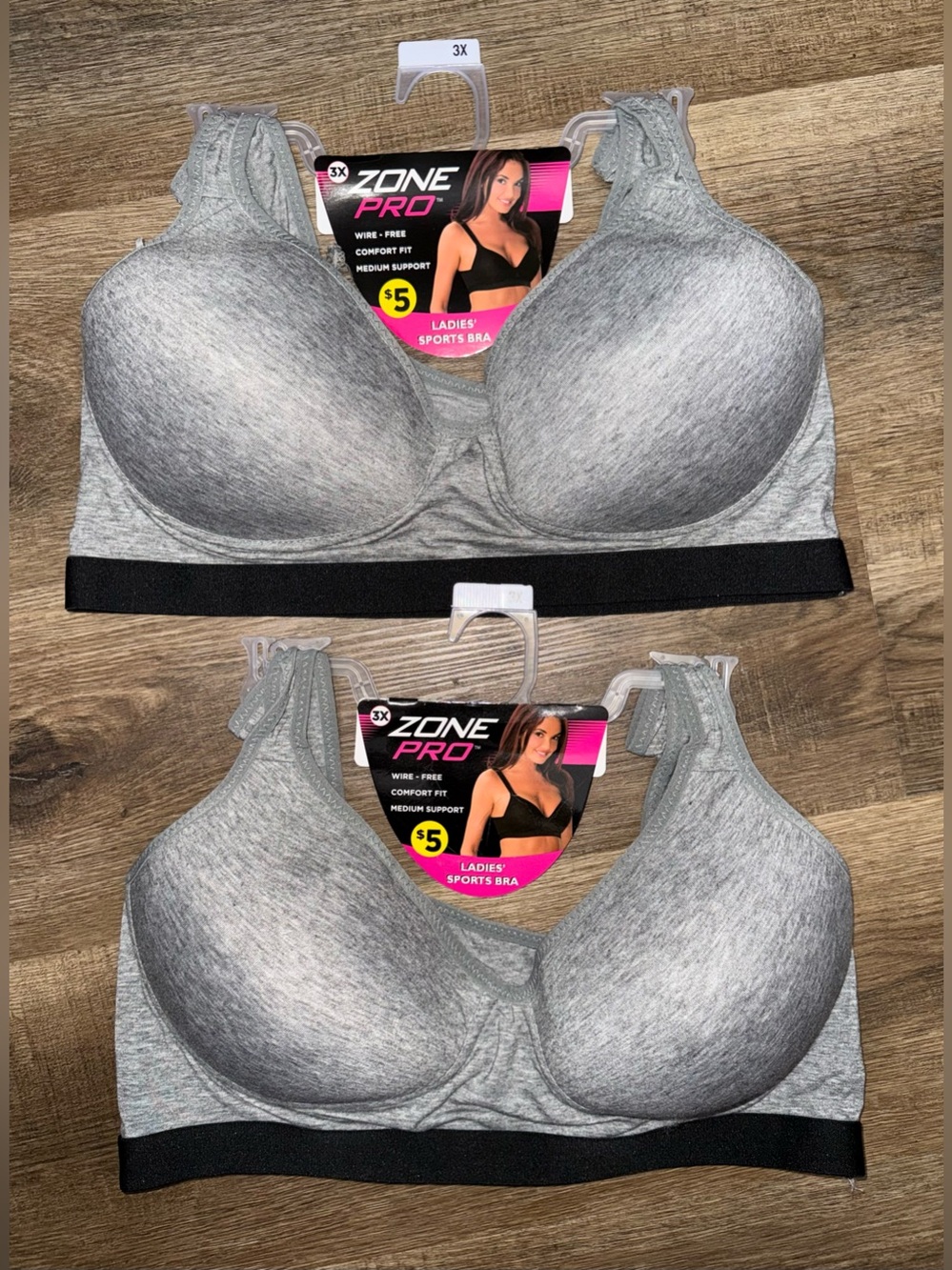 NWT Zone Pro Light Grey Wireless Padded Sports Bra Duo. Size 3X.